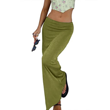 Meladyan Women Bodycon High Waist Maxi Skirt Straight Aesthetic E-Girl Trendy Midi Dress Streetwear ...