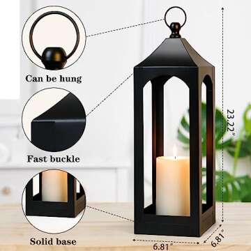 Modern Farmhouse Lantern Decor - Versatile Black Metal Candle Holder