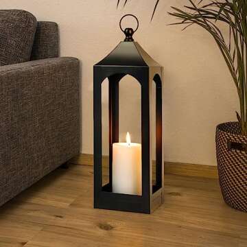 Modern Black Metal Lantern for Indoor and Outdoor Decor
