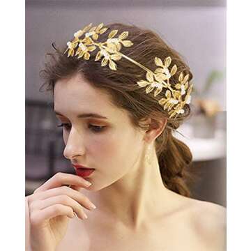 LOYALLOOK 5Sets Grecian Goddess Costume Accessories Set Greek Leaf Headband Coil Bracelet Artificial...