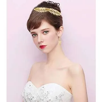 LOYALLOOK 5Sets Grecian Goddess Costume Accessories Set Greek Leaf Headband Coil Bracelet Artificial Pearl Earrings Golden Leaves Bridal Hair Comb for Women Wedding Party