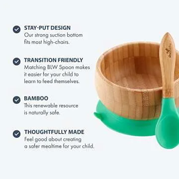 Avanchy Bamboo Baby Bowl with Spoon and Removable Silicone Suction Base – Non-Toxic, BPA-Free Feeding Bowl for Babies and Toddlers – Natural Bamboo Suction Bowl, Gray
