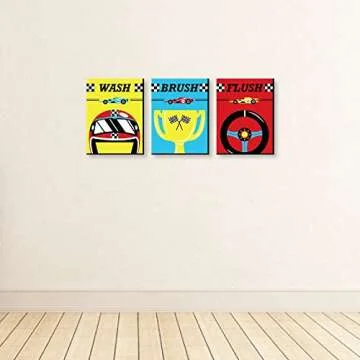 Let’s Go Racing Kids Bathroom Wall Art - Fun Hygiene Decor