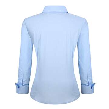 Esabel.C Womens Button Down Shirts Long Sleeve Regular Fit Stretch Work Blouse Blue M
