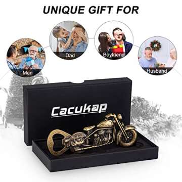 Unique Motorcycle Beer Gifts for Men, Vintage Motorcycle Bottle Opener, Fathers Day Gift Christmas G...
