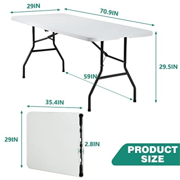 PayLessHere Folding Table Plastic Picnic Table for Parties Wedding Camping Office with Carrying Handle (White, 6 FT)