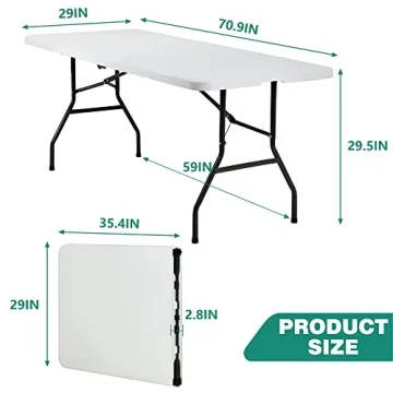 PayLessHere Folding Table Plastic Picnic Table for Parties Wedding Camping Office with Carrying Handle (White, 6 FT)