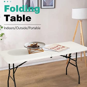 PayLessHere Folding Table Plastic Picnic Table for Parties Wedding Camping Office with Carrying Handle (White, 6 FT)