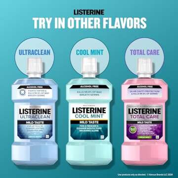 Listerine Zero Alcohol Mouthwash, Alcohol-Free Oral Rinse to Kill 99% of Germs That Cause Bad Breath for Fresh Breath & Clean Mouth, Less Intense Taste, Cool Mint Flavor, 1 L (Pack of 1)