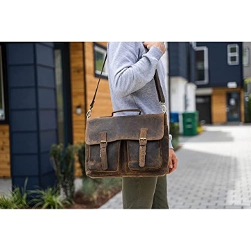 KomalC Leather Briefcase for Men and Women Laptop Bag