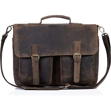 KomalC Leather Briefcase for Men and Women Laptop Bag