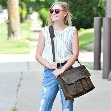 KomalC Leather Briefcase for Men and Women Laptop Bag