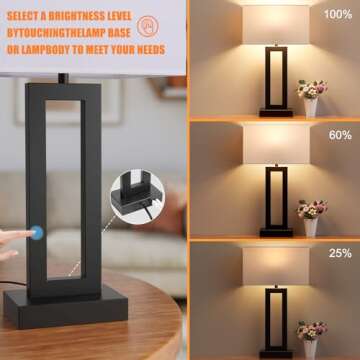 Dimmable Touch Control Lamps with USB Ports Set of 2