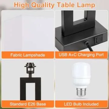 Dimmable Touch Control Lamps with USB Ports Set of 2