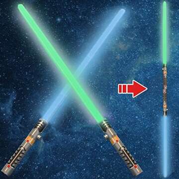 2-in-1 LED Light Up Sabers, Dual Bladed Toy Saber Swords Set for Kids with FX Power Up and Motion Se...