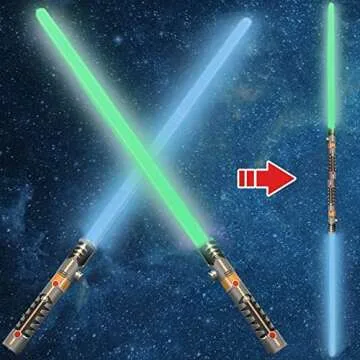 2-in-1 LED Light Up Sabers, Dual Bladed Toy Saber Swords Set for Kids with FX Power Up and Motion Se...