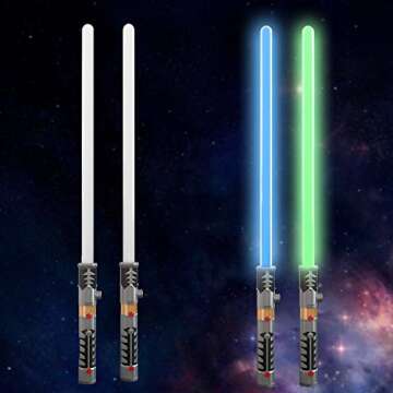 2-in-1 LED Light Up Sabers, Dual Bladed Toy Saber Swords Set for Kids with FX Power Up and Motion Sensitive Sound Effects for Cosplay