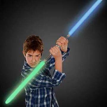 2-in-1 LED Light Up Sabers, Dual Bladed Toy Saber Swords Set for Kids with FX Power Up and Motion Sensitive Sound Effects for Cosplay