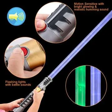 2-in-1 LED Light Up Sabers, Dual Bladed Toy Saber Swords Set for Kids with FX Power Up and Motion Sensitive Sound Effects for Cosplay