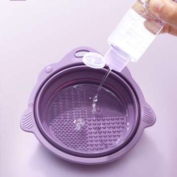 Silicone Makeup Brush Scrubber Mat, Cosmetic Brush Cleaner, Makeup Brush Cleaning Mat with Suction Cup, Foldable Makeup Brush Cleaner Bowl - Cleaning Tool for Brushes, Powder Puffs, and Sponges