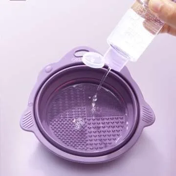 Silicone Makeup Brush Scrubber Mat, Cosmetic Brush Cleaner, Makeup Brush Cleaning Mat with Suction Cup, Foldable Makeup Brush Cleaner Bowl - Cleaning Tool for Brushes, Powder Puffs, and Sponges