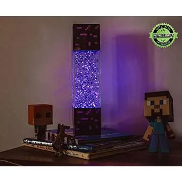 Ukonic Minecraft Multi-Nether Portal Glitter Motion Lamp | LED Light, Bedside Table Lamp for Desk | Home Decor Accessories and Room Essentials | Official Video Game Collectible | 12 Inches Tall