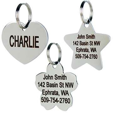 GoTags Pet ID Personalized Dog and Cat Tags. Stainless Steel. Custom Engraved with up to 8 Lines of Text. Front and Backside Engraving. Heart Shape Small.