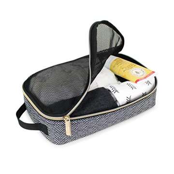 Itzy Ritzy Packing Cubes for Travel – Set of 3 Packing Cubes or Travel Organizers; Each Travel Cube Features a Mesh Top, Double Zippers and a Fabric Handle (Coffee and Cream)