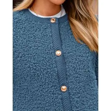 PRETTYGARDEN Women's Faux Fur Shearling Coat Fuzzy Fleece Button Up Trendy Fall Winter Cropped Jackets Outerwear (Denim Blue,Large)