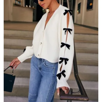 Women Bow Tie Front Leopard Knit Cardigan Sweater Y2k Long Sleeve Crochet Knitted Crop Shirt 2024 Fall Going Out Top