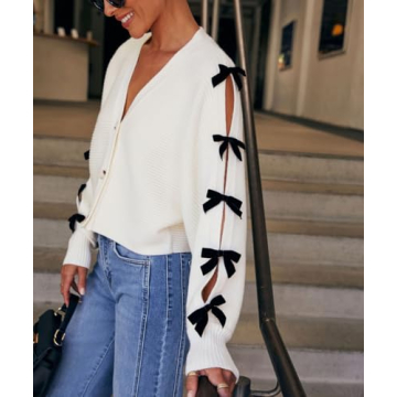 Women Bow Tie Front Leopard Knit Cardigan Sweater Y2k Long Sleeve Crochet Knitted Crop Shirt 2024 Fall Going Out Top