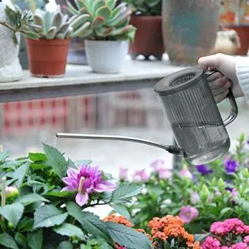 T4U 1L Watering Can Long Spout Plastic, Stainless Steel Spout Water Can with Fine Mist Spray Bottle for Indoor Outdoor Use, Modern Water Sprayer Bottle with Handle for Gardening and Cleaning (Grey)