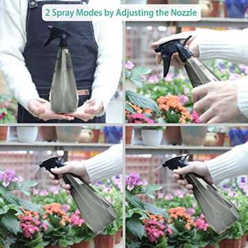 T4U 1L Watering Can Long Spout Plastic, Stainless Steel Spout Water Can with Fine Mist Spray Bottle for Indoor Outdoor Use, Modern Water Sprayer Bottle with Handle for Gardening and Cleaning (Grey)