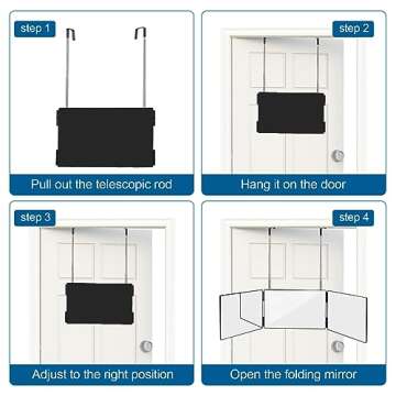 3 Way Trifold Haircut Mirror, 360 Degree Mirror for Hair Cutting, Shaving, Grooming, Hair Styling, Dye Hair and Makeup with Adjustable Height Brackets, Portable for Travel, Bedrooms, Bathroom (Black)