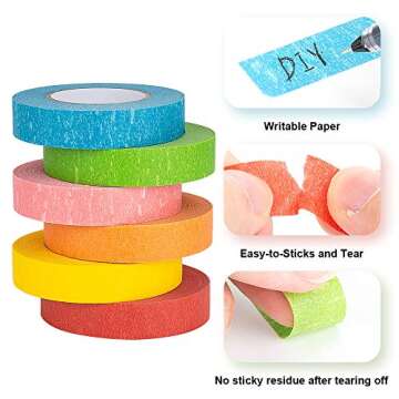 Vibrant Colored Masking Tape – 6 Rolls for All DIY Needs