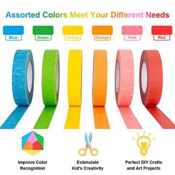 Vibrant Colored Masking Tape – 6 Rolls for All DIY Needs