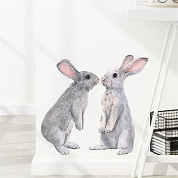 ROFARSO Lifelike Lovely Cute Two Bunnies Rabbits Animal Wall Stickers Removable Wall Decals Art Deco...