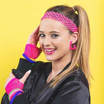 Boao 4 Pairs 70s 80s Neon Earrings - Retro Vintage Minimalist Geometric Designs