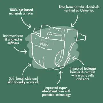 Eco by Naty Eco-Friendly Baby Diapers Newborn - 100% Plant-Based Materials on Skin, Extra Soft, for ...