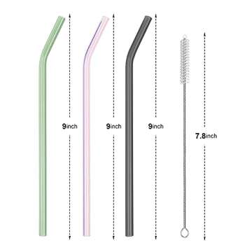 AMZSOCKETS Reusable Glass Straws - 9" L x 8 mm W - Smoothie Drinking Straws for Smoothie, Milkshakes...