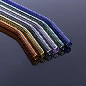 AMZSOCKETS Reusable Glass Straws - 9" L x 8 mm W - Smoothie Drinking Straws for Smoothie, Milkshakes, Pack of 6 with 1 Cleaning Brush (mix1)