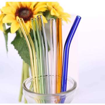 AMZSOCKETS Reusable Glass Straws - 9" L x 8 mm W - Smoothie Drinking Straws for Smoothie, Milkshakes, Pack of 6 with 1 Cleaning Brush (mix1)