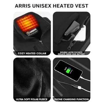 ARRIS Fleece Heated Vest for Men with Battery Pack Included, Size Adjustable 8 Heating Zones Heating Clothing for Hunting