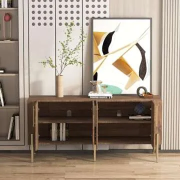 roomfitters Mid Century Modern TV Stand for TVs up to 65", Sideboard Buffet Cabinet with Storage, Credenza for Living Room, Entertainment Center with Doors, Walnut Media Console, Gold Legs