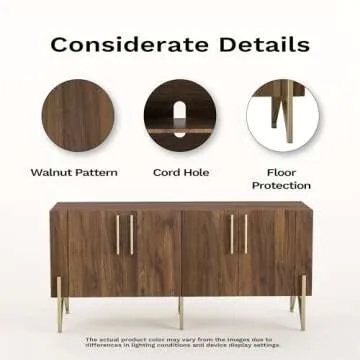 roomfitters Mid Century Modern TV Stand for TVs up to 65", Sideboard Buffet Cabinet with Storage, Credenza for Living Room, Entertainment Center with Doors, Walnut Media Console, Gold Legs