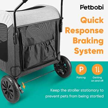 Petbobi Dog Stroller for Medium Dogs - Easy Fold Dual Entry Dog Wagon - One-Foot Brake - Large Breathable Mesh & Sunroof - All Terrain Pet Stroller for Medium Large Senior Dogs up to 80 lbs, Grey
