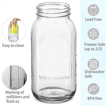 Yniken 3 Pack Large Mason Jars 64 oz Wide Mouth Half Gallon Mason Jars with Airtight Lid and Band, D...
