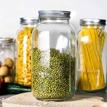 Yniken 3 Pack Large Mason Jars 64 oz Wide Mouth Half Gallon Mason Jars with Airtight Lid and Band, Durable Glass Food Storage Jars, Clear Glass Jars for Canning, Fermenting, Pickling, Storing