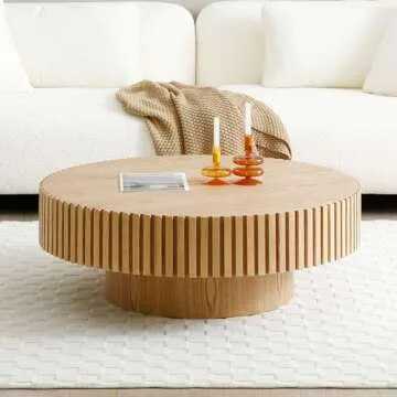 JURMALYN Round Coffee Table Wood Circle Coffee Table for Living Room Contemporary Fluted Coffee Table for Apartment, Easy Assembly ø31.49'', Wood Oak