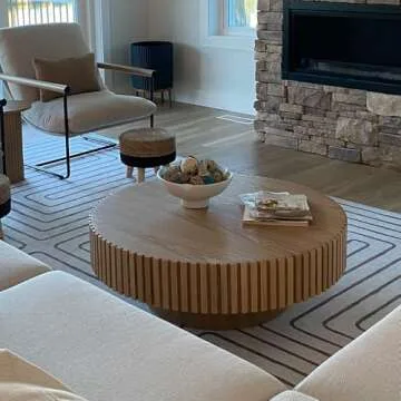 JURMALYN Round Coffee Table Wood Circle Coffee Table for Living Room Contemporary Fluted Coffee Table for Apartment, Easy Assembly ø31.49'', Wood Oak